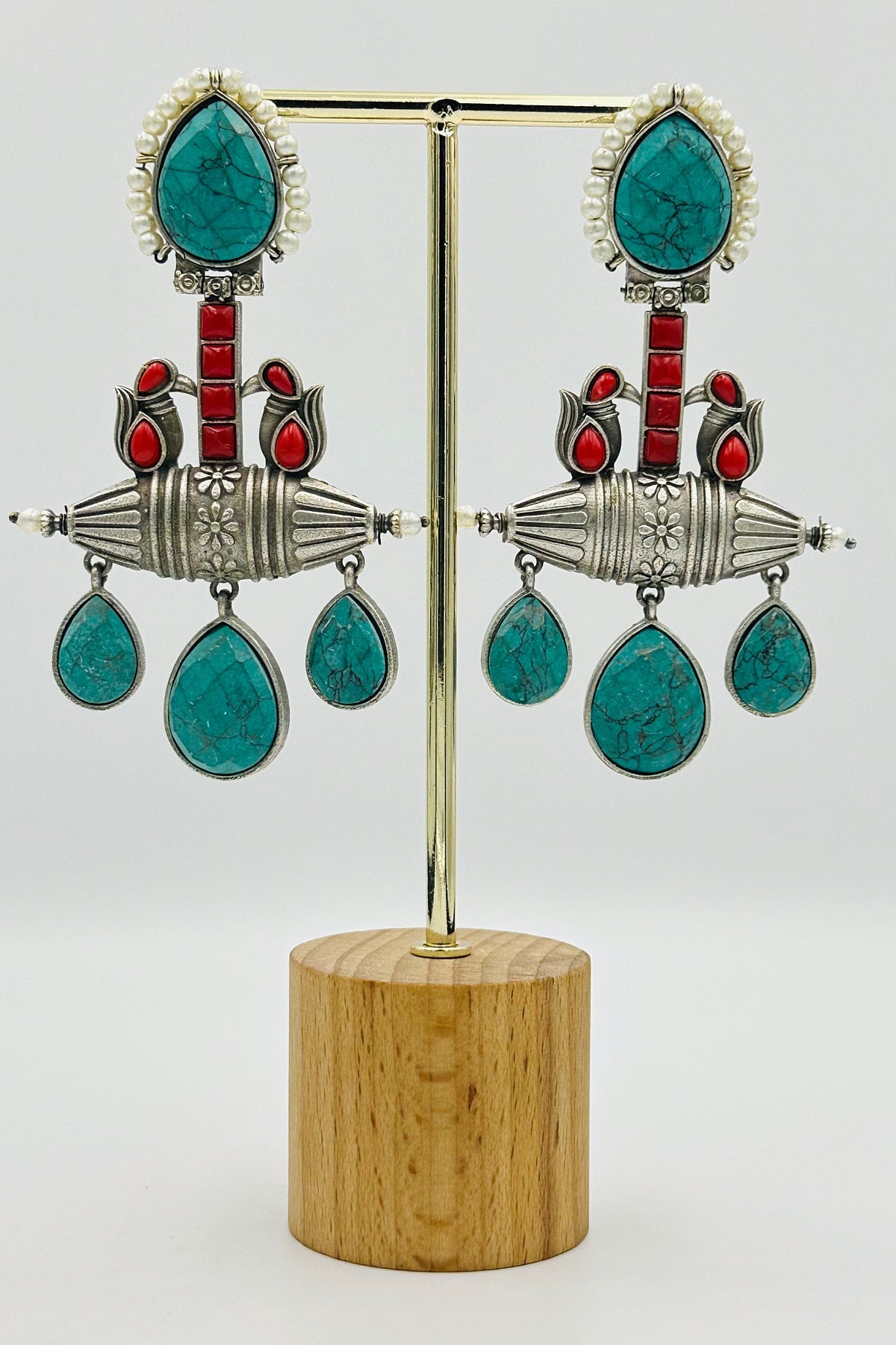 Handcrafted Silver Earrings Adorned with Exquisite Stones - swadeshsouq.com