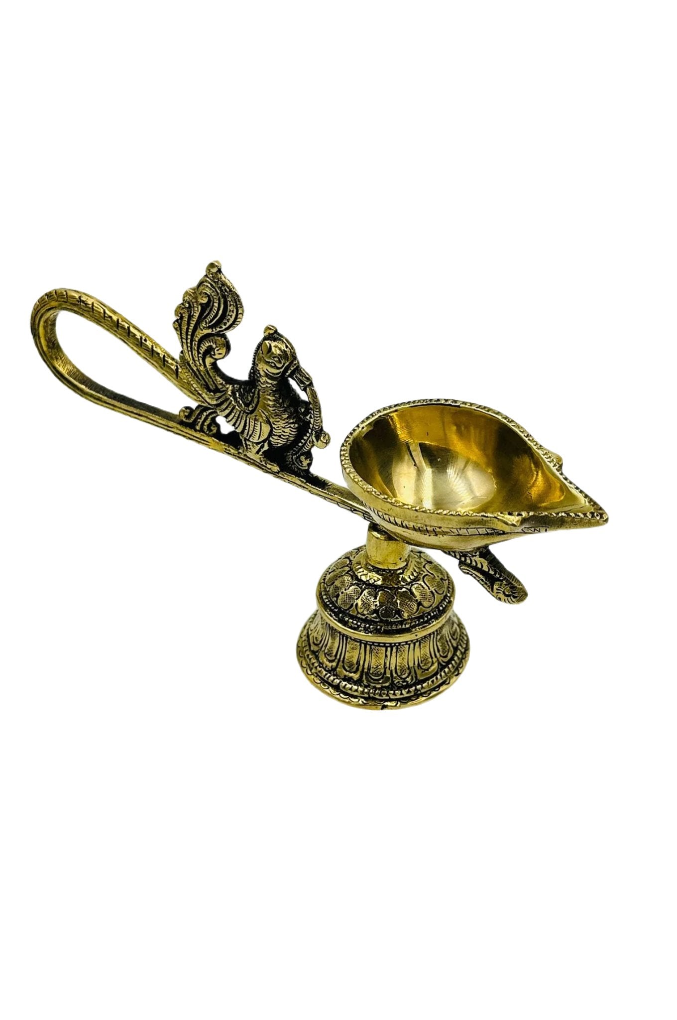 Handmade Brass Aarthi Diya with Peacock Bell - swadeshsouq.com