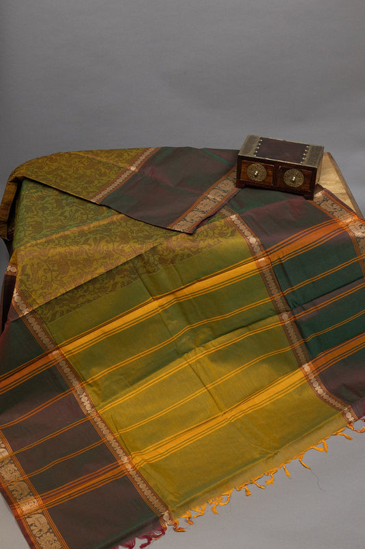 Harmonious Hues: Luxor Gold and Brown Vanasingaram Saree - swadeshsouq.com