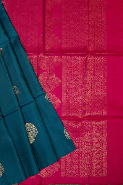 IMPERIAL ELEGANCE: RAMA GREEN AND PINK KANJEEVARAM SILK SAREE - swadeshsouq.com