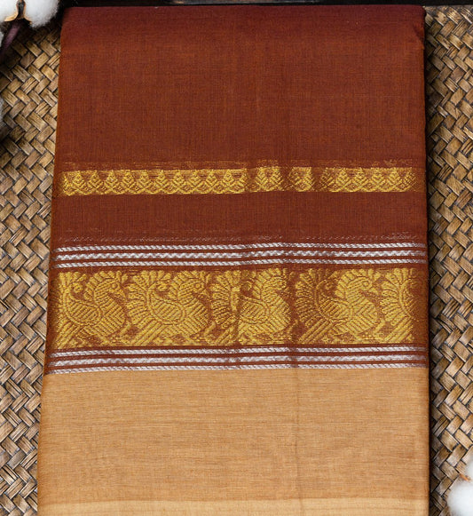 Indulge in Luxury with Our Chocolate Brown Chettinad Cotton Saree - swadeshsouq.com