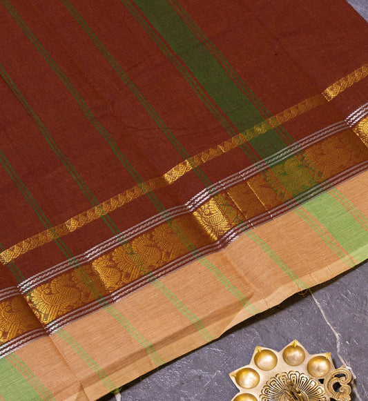 Indulge in Luxury with Our Chocolate Brown Chettinad Cotton Saree - swadeshsouq.com