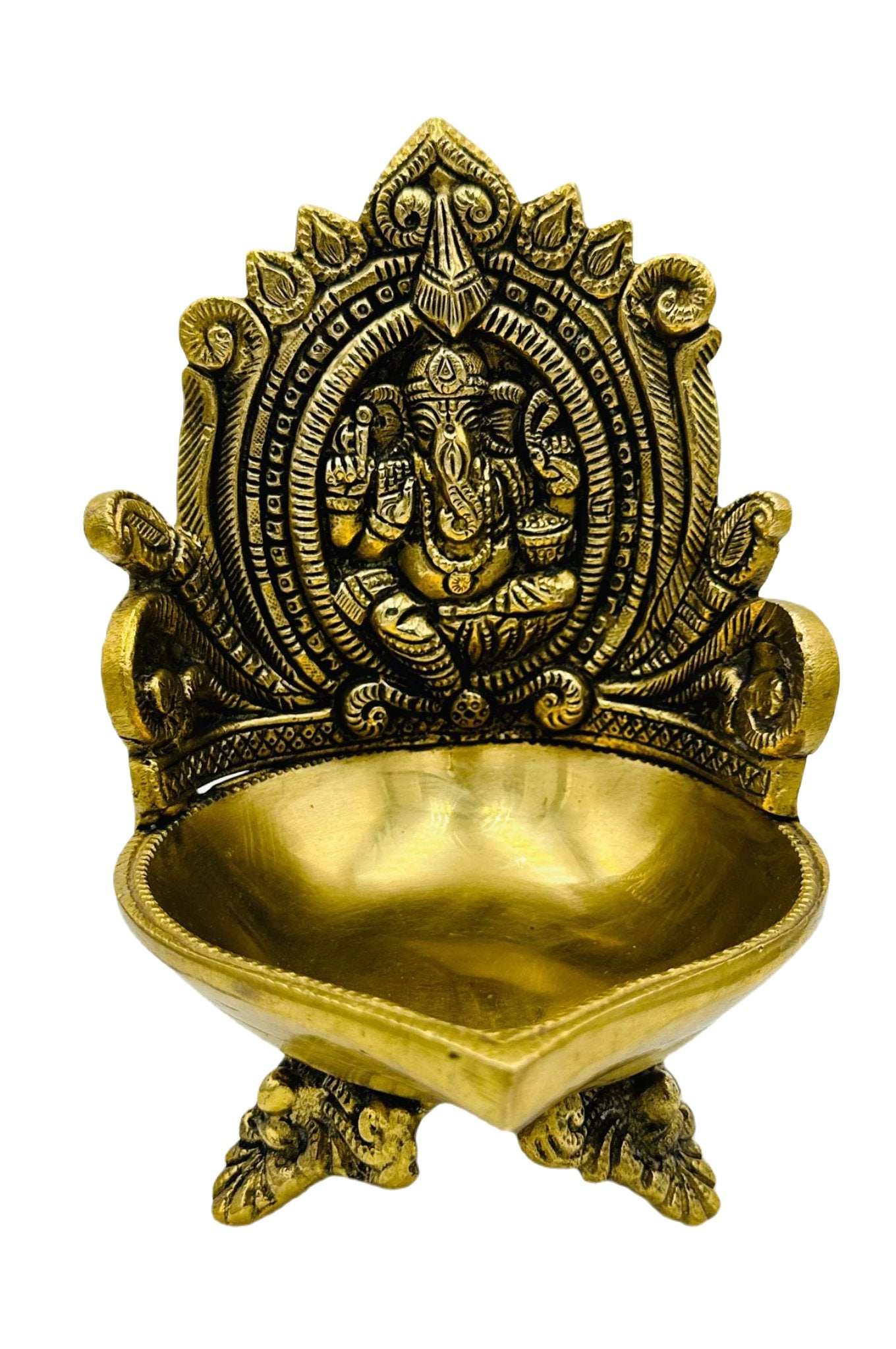 Intricate Handcrafted Brass Ganesh Diya - swadeshsouq.com