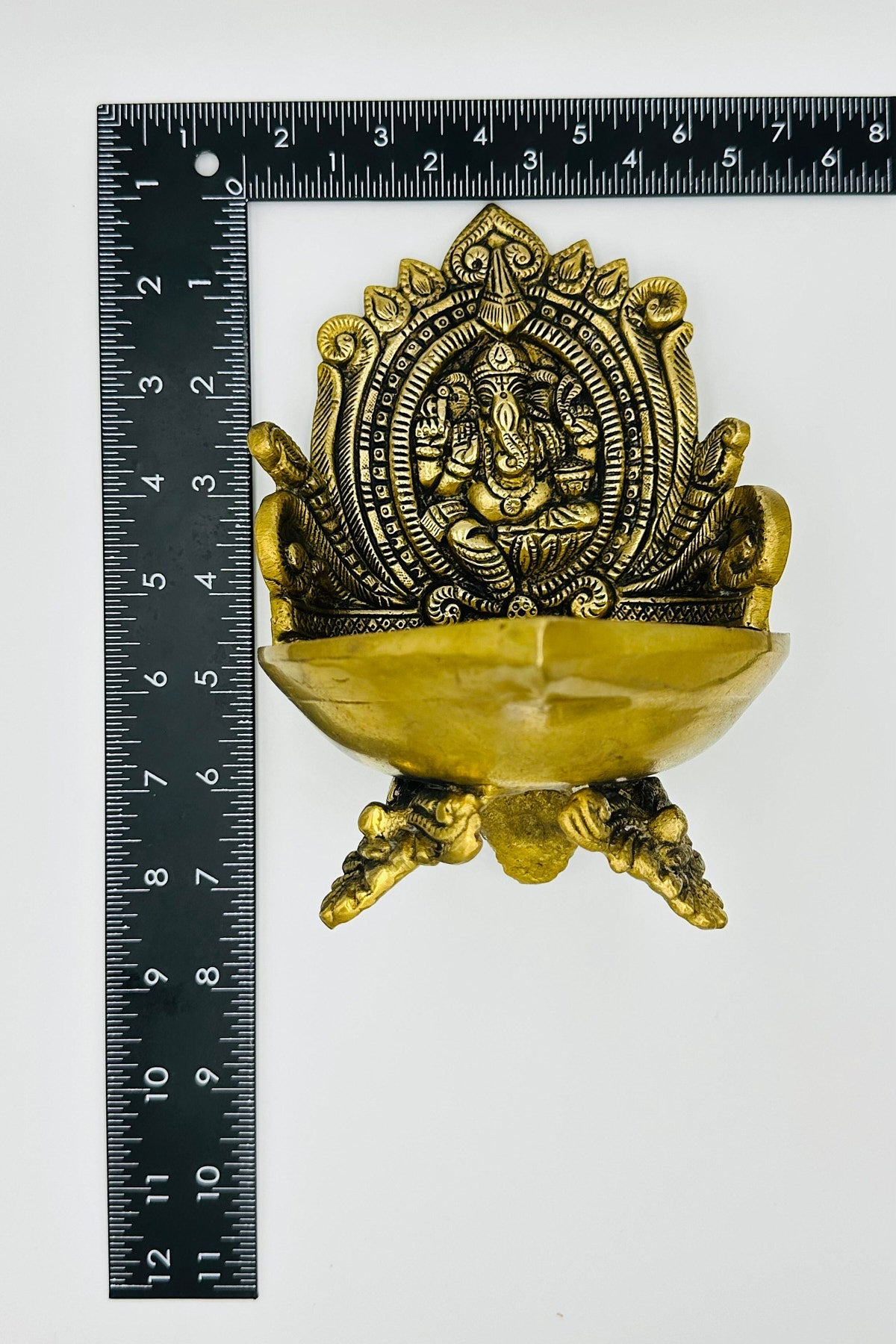 Intricate Handcrafted Brass Ganesh Diya - swadeshsouq.com