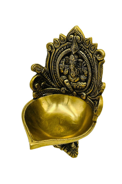 Intricate Handcrafted Brass Ganesh Diya - swadeshsouq.com