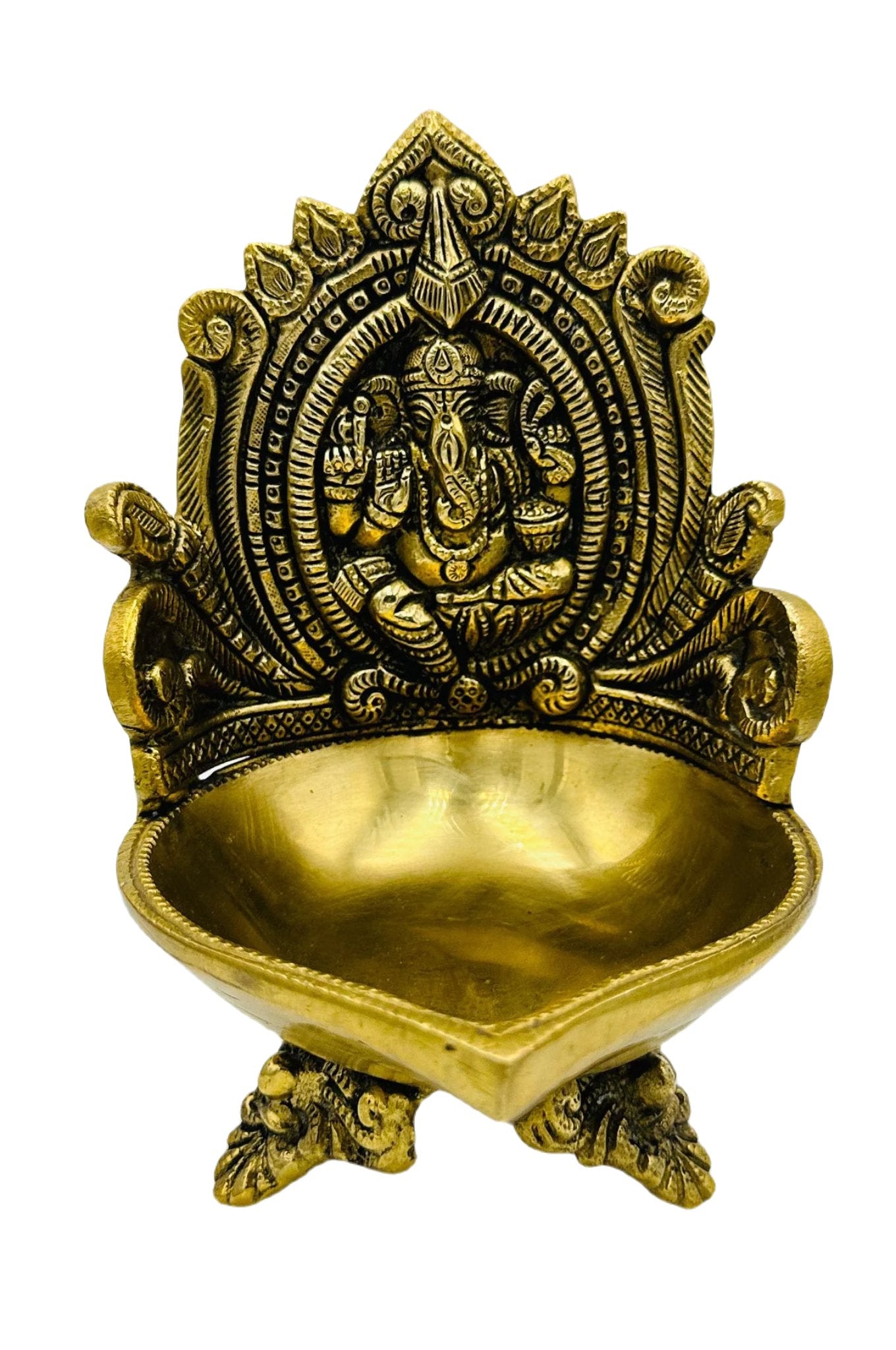 Intricate Handcrafted Brass Ganesh Diya - swadeshsouq.com