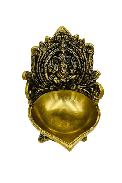 Intricate Handcrafted Brass Ganesh Diya - swadeshsouq.com