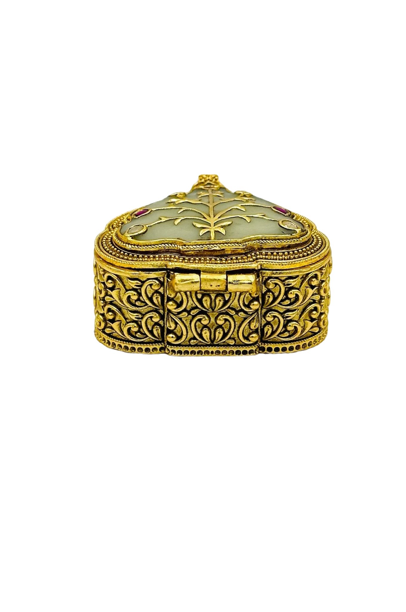 Jadau Stone Brass Kumkum Box with AD Stone Embellishments - swadeshsouq.com