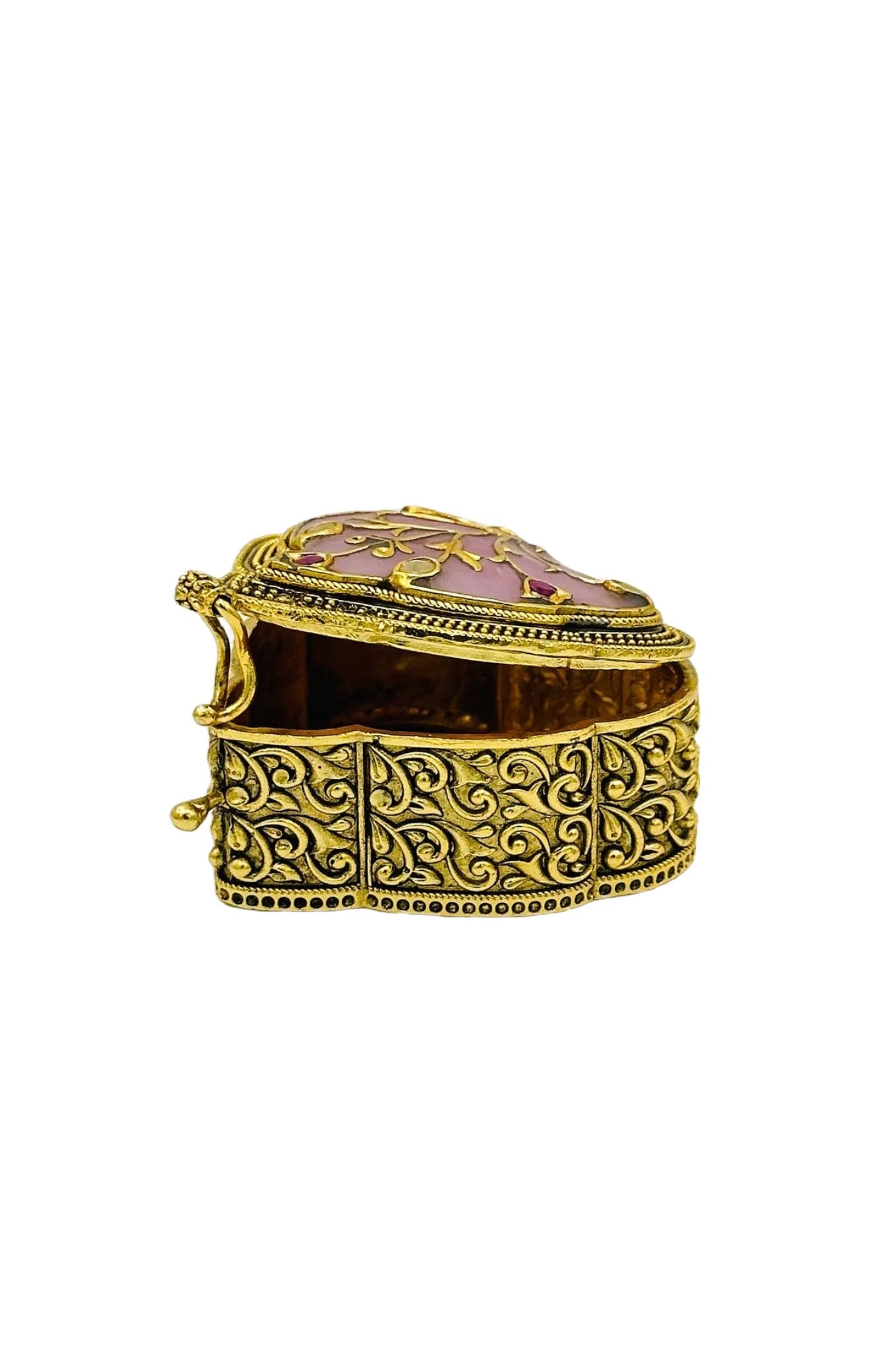 Jadau Stone Brass Kumkum Box with AD Stone Embellishments - swadeshsouq.com