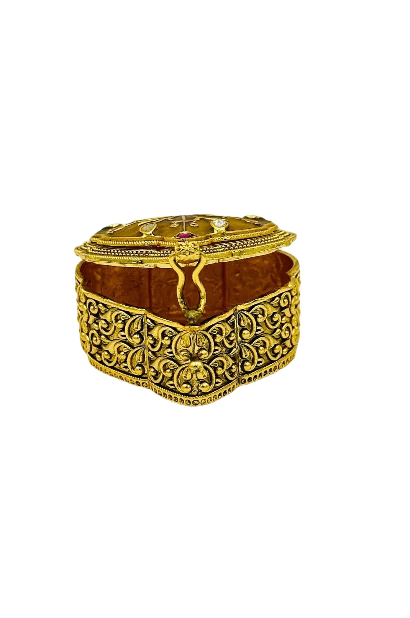 Jadau Stone Brass Kumkum Box with AD Stone Embellishments - swadeshsouq.com