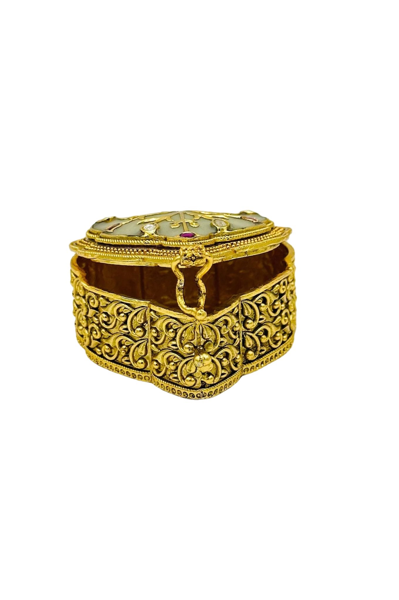 Jadau Stone Brass Kumkum Box with AD Stone Embellishments - swadeshsouq.com