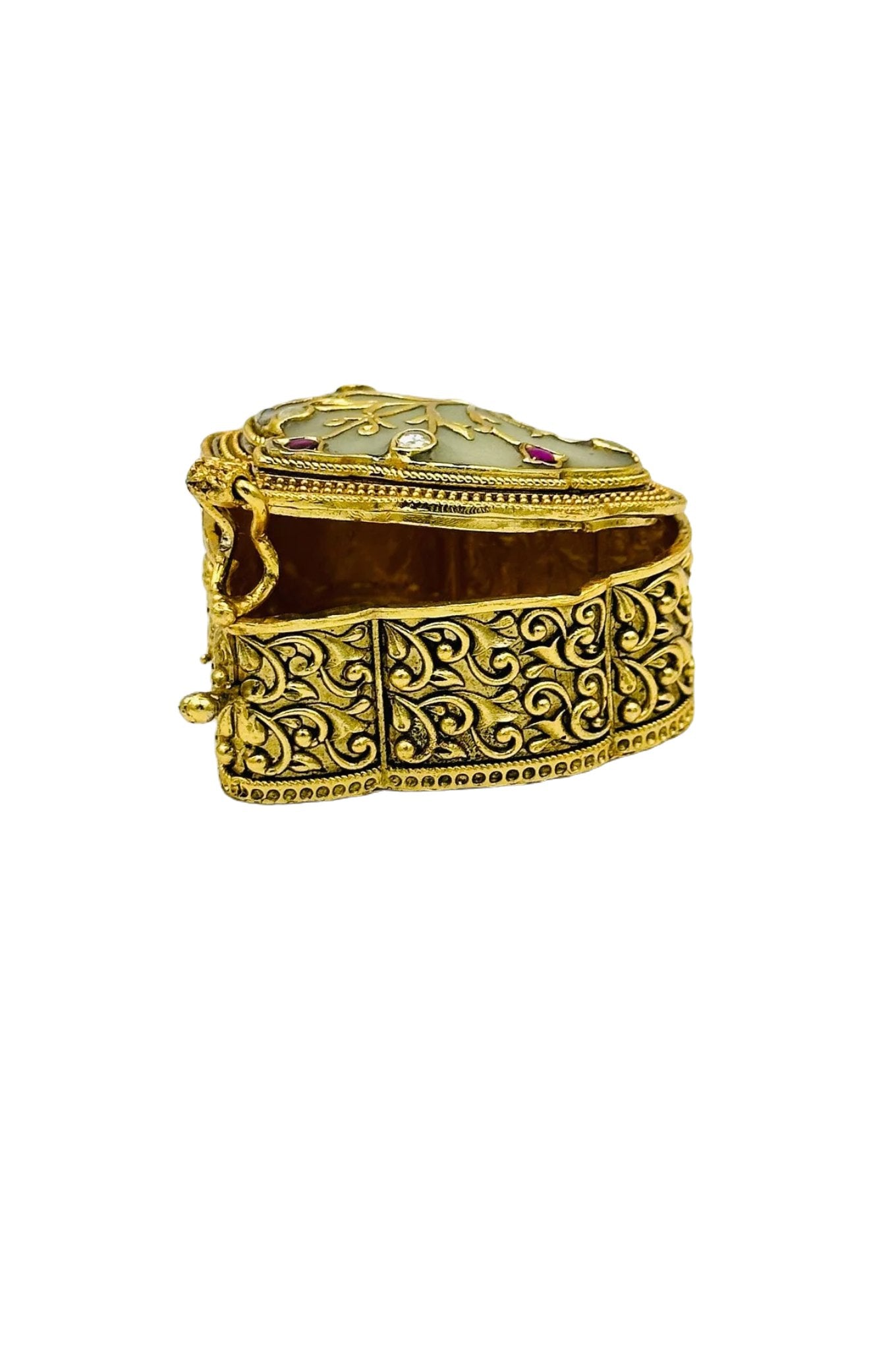 Jadau Stone Brass Kumkum Box with AD Stone Embellishments - swadeshsouq.com