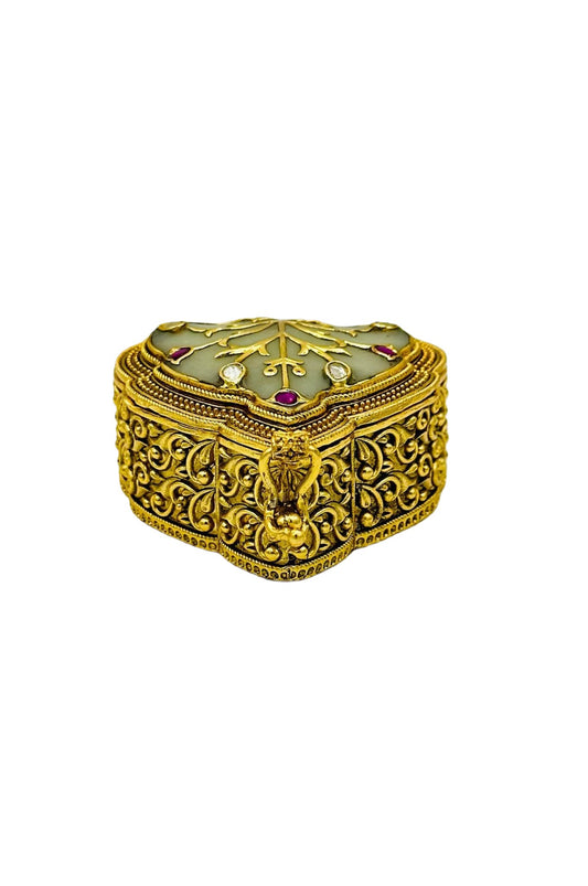 Jadau Stone Brass Kumkum Box with AD Stone Embellishments - swadeshsouq.com