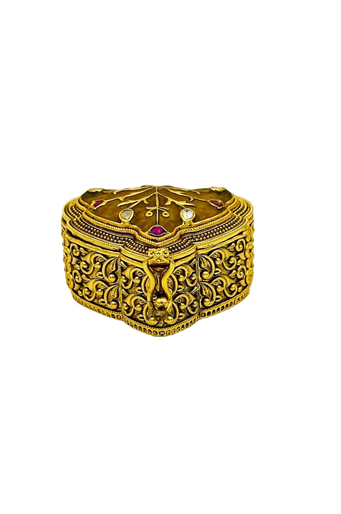 Jadau Stone Brass Kumkum Box with AD Stone Embellishments - swadeshsouq.com