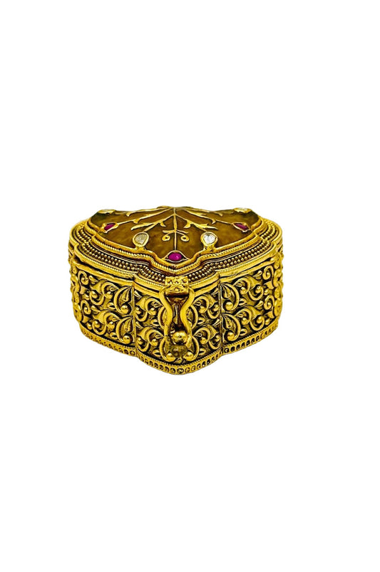 Jadau Stone Brass Kumkum Box with AD Stone Embellishments - swadeshsouq.com