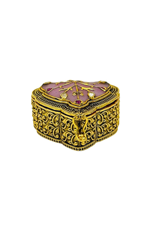 Jadau Stone Brass Kumkum Box with AD Stone Embellishments - swadeshsouq.com