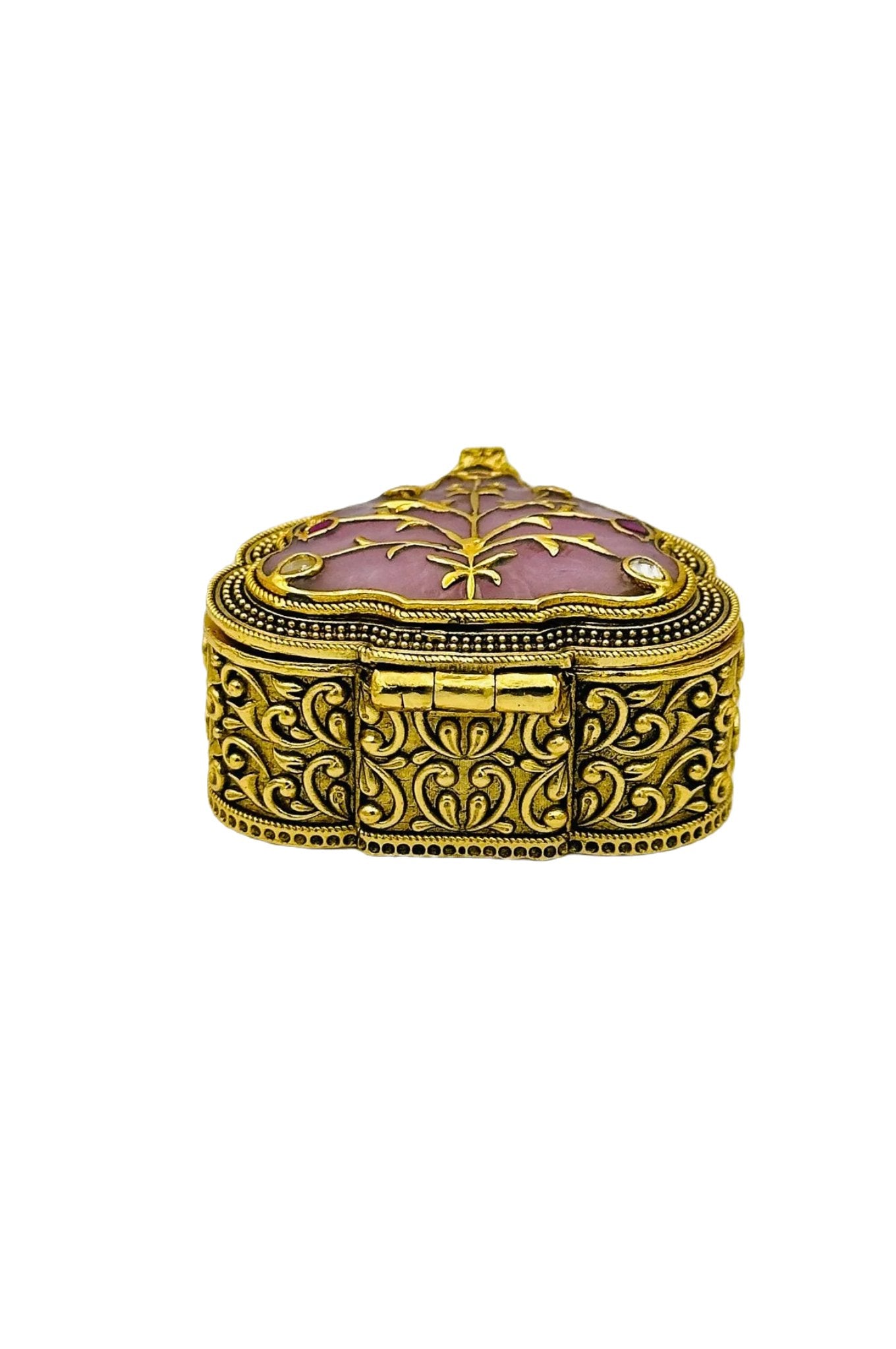 Jadau Stone Brass Kumkum Box with AD Stone Embellishments - swadeshsouq.com