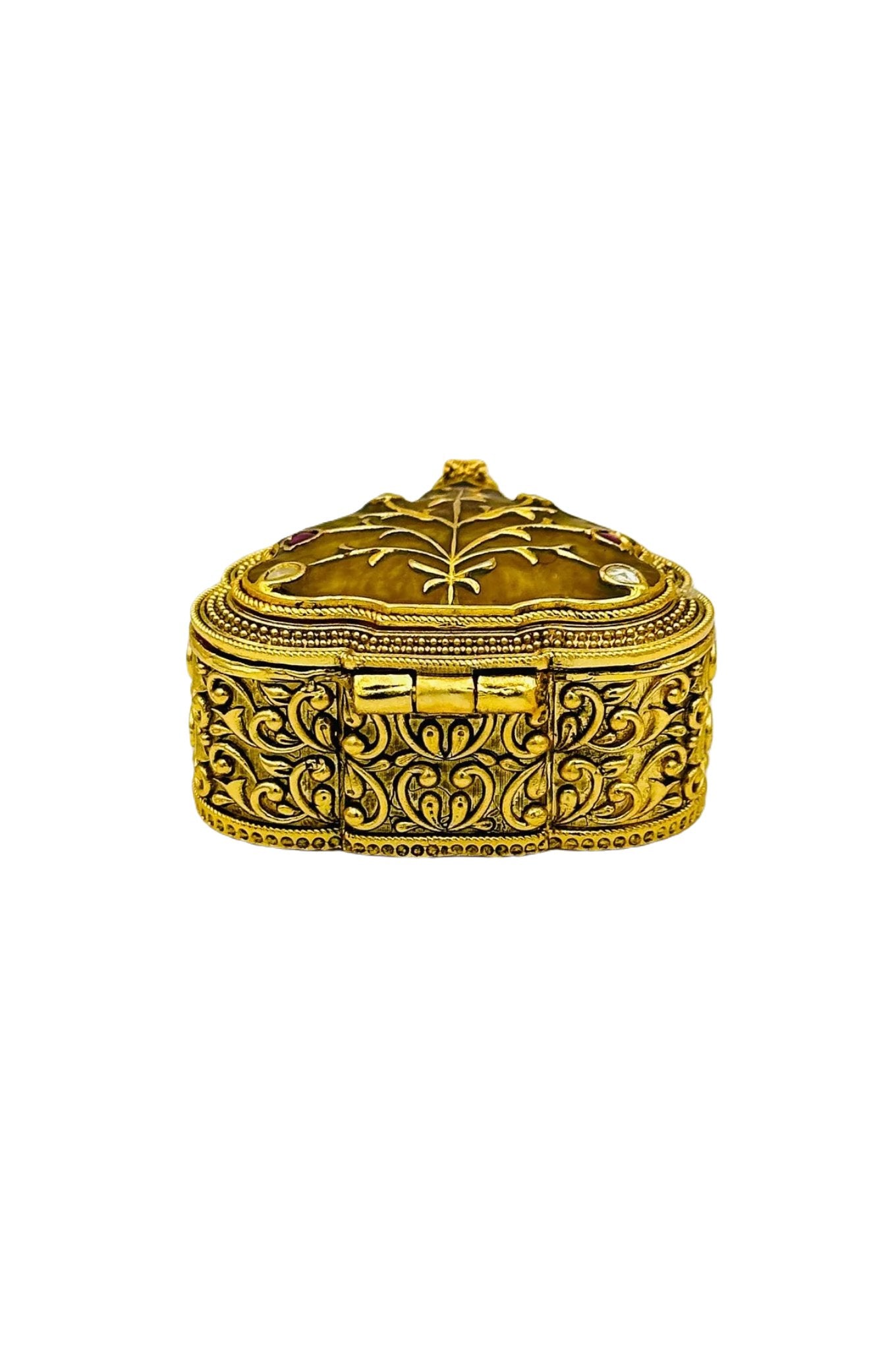 Jadau Stone Brass Kumkum Box with AD Stone Embellishments - swadeshsouq.com