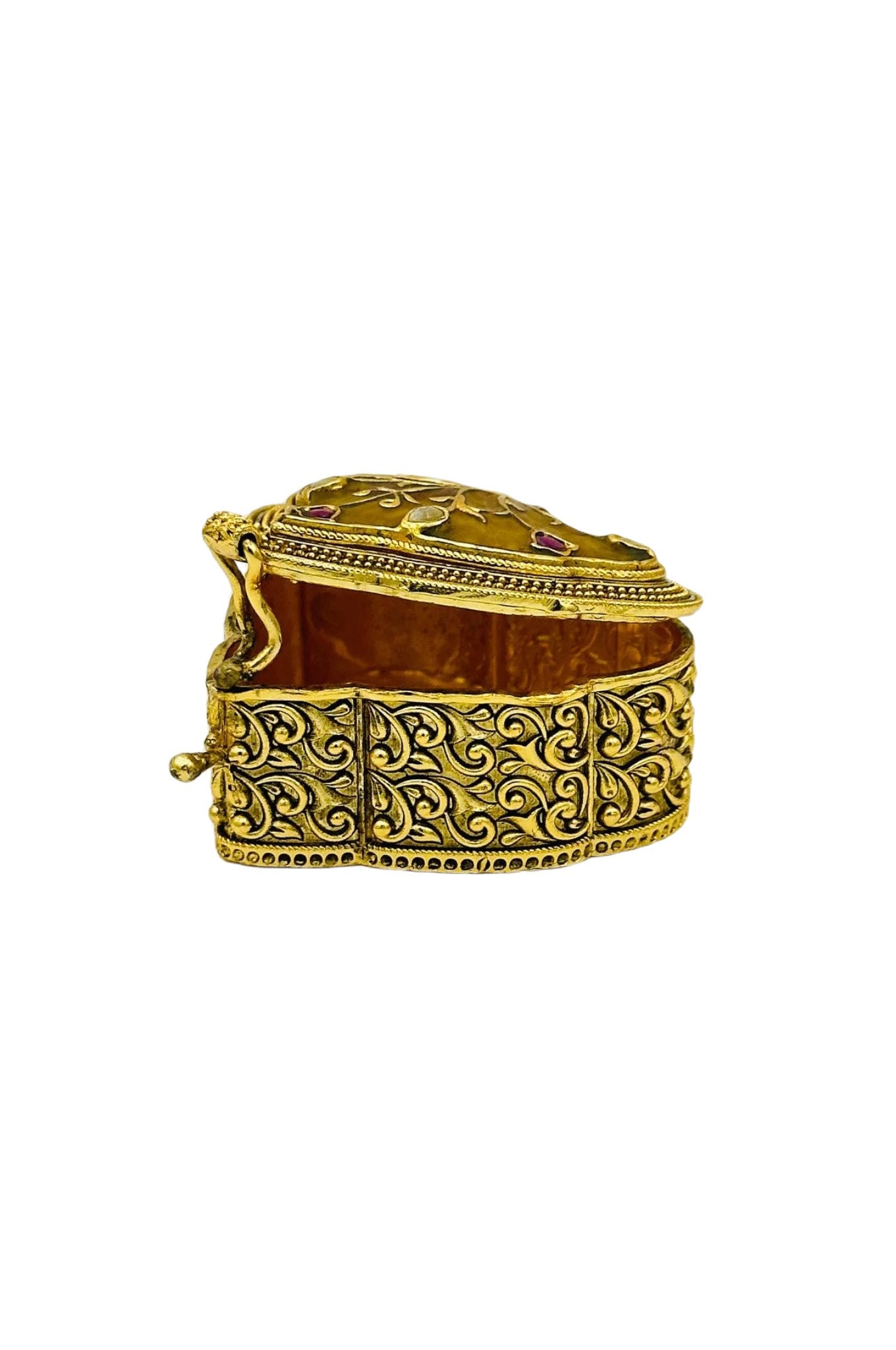 Jadau Stone Brass Kumkum Box with AD Stone Embellishments - swadeshsouq.com