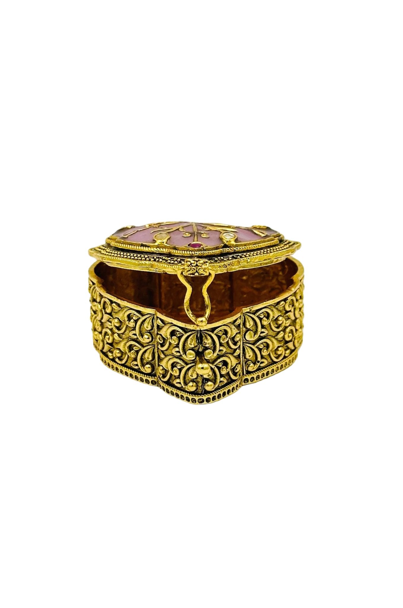 Jadau Stone Brass Kumkum Box with AD Stone Embellishments - swadeshsouq.com