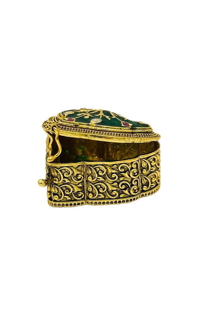 Jadau Stone Kumkum Box with Nagas Craftsmanship and Filigree Finery - swadeshsouq.com