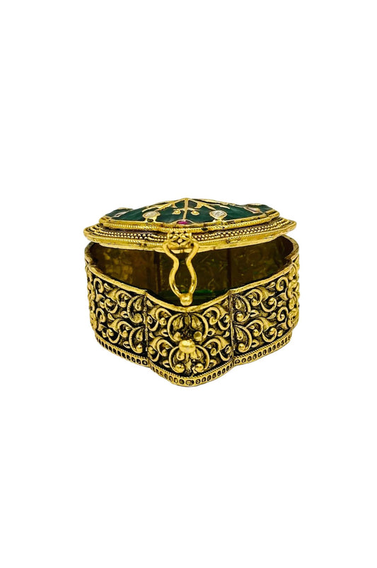 Jadau Stone Kumkum Box with Nagas Craftsmanship and Filigree Finery - swadeshsouq.com