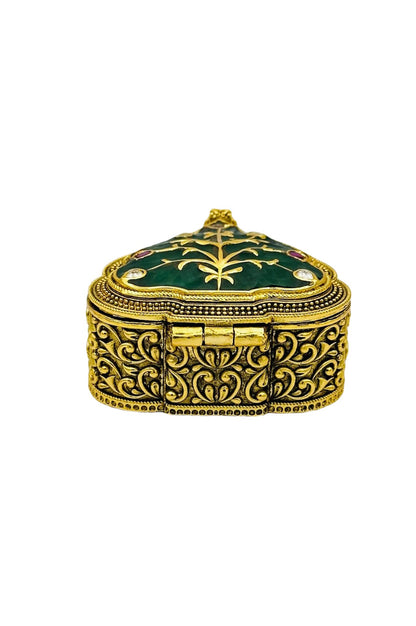 Jadau Stone Kumkum Box with Nagas Craftsmanship and Filigree Finery - swadeshsouq.com