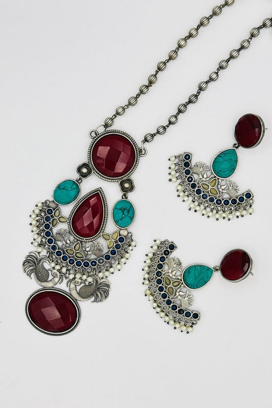 Kaleidoscope Dream: Silver Multicolor Necklace Set - swadeshsouq.com