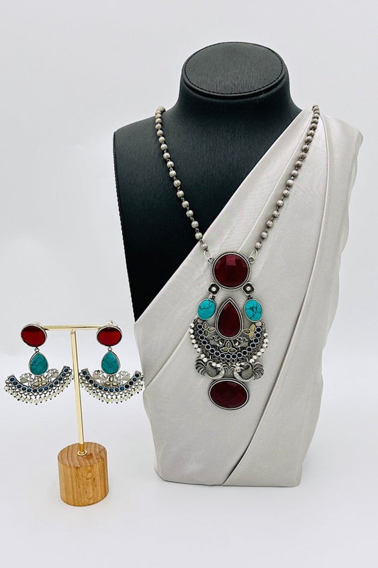 Kaleidoscope Dream: Silver Multicolor Necklace Set - swadeshsouq.com