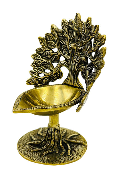 Kalpavriksham Diya: Pure Brass Antique Elegance - swadeshsouq.com