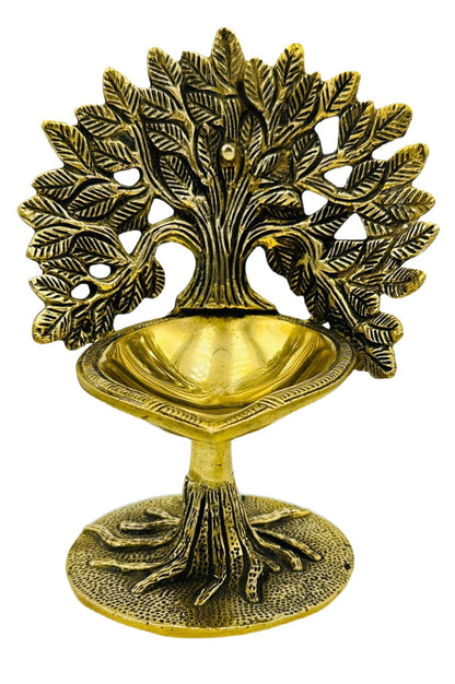 Kalpavriksham Diya: Pure Brass Antique Elegance - swadeshsouq.com