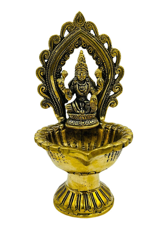 Lakshmi Diya in Pure Brass with Exquisite Nagas Work and Antique Finish - swadeshsouq.com