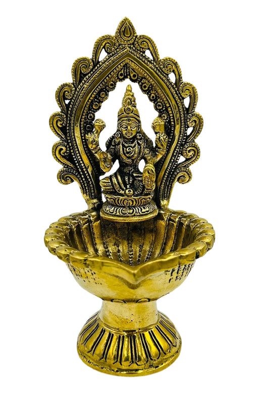 Lakshmi Diya in Pure Brass with Exquisite Nagas Work and Antique Finish - swadeshsouq.com