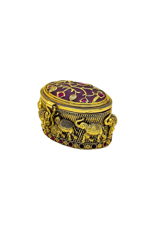 Lavender Stone Kumkum Box with Nagas and Filigree Craftsmanship - swadeshsouq.com