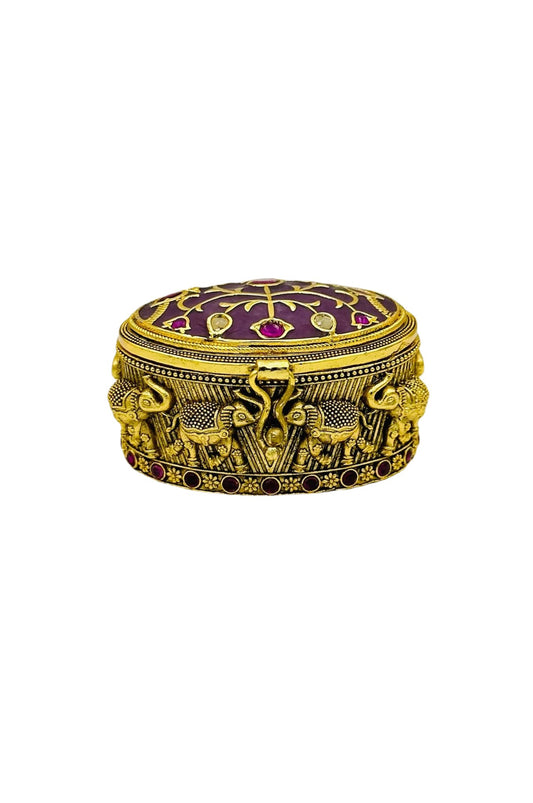 Lavender Stone Kumkum Box with Nagas and Filigree Craftsmanship - swadeshsouq.com