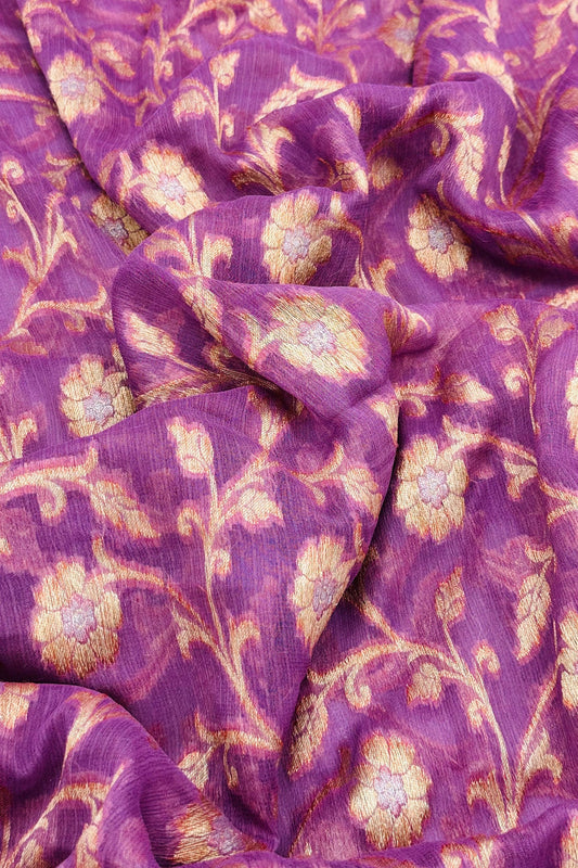 Lavender Whisper: Pastel Purple Banarasi Pure Georgette Dupatta - swadeshsouq.com