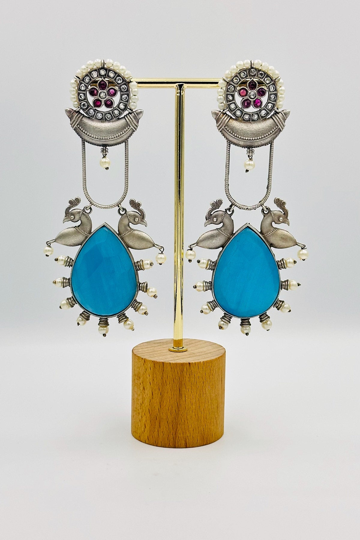 Long Blue Stone Silver Earrings - swadeshsouq.com