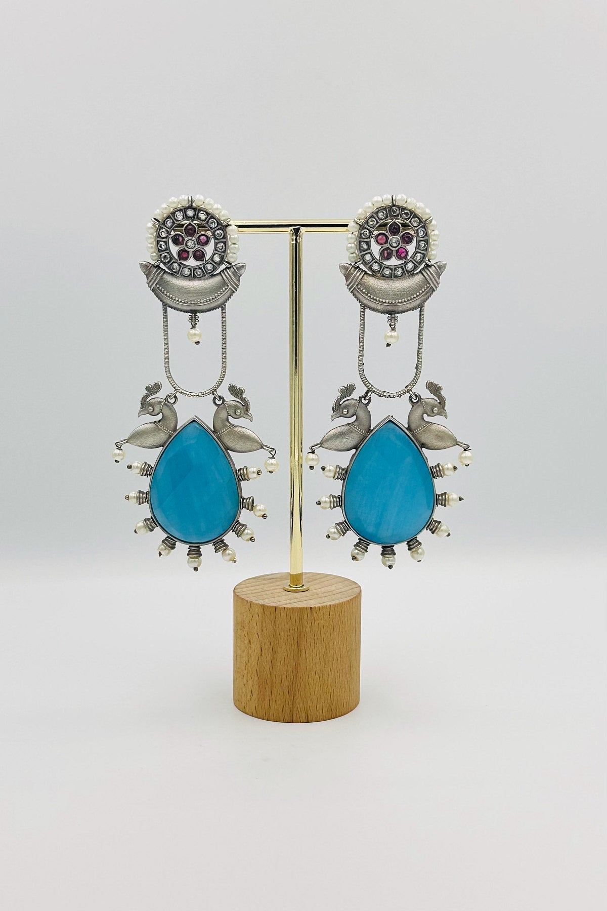 Long Blue Stone Silver Earrings - swadeshsouq.com