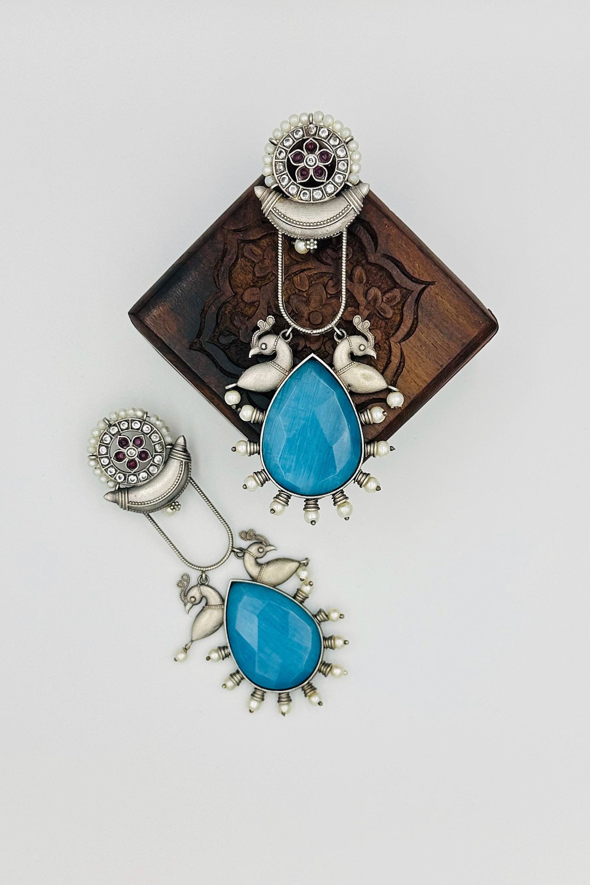 Long Blue Stone Silver Earrings - swadeshsouq.com