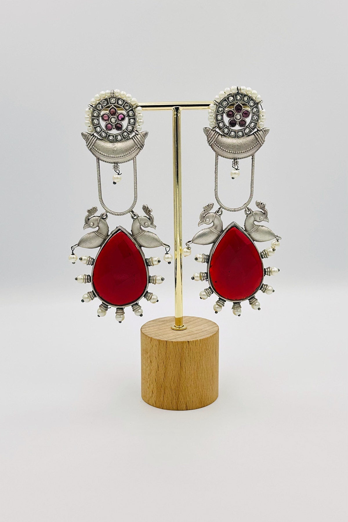 Long Deep Red Stone Silver Earrings - swadeshsouq.com