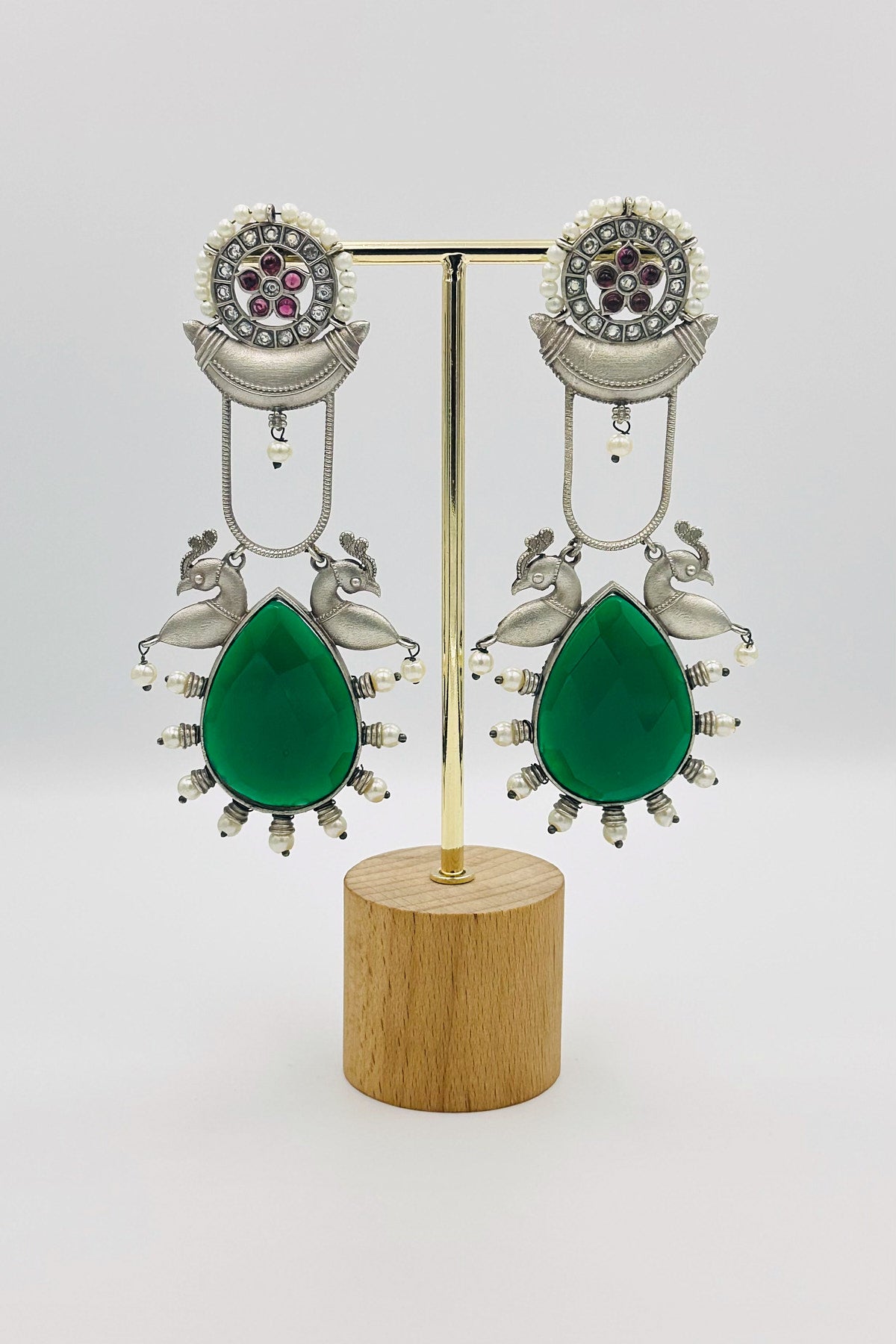 Long Green Stone Silver Earrings - swadeshsouq.com