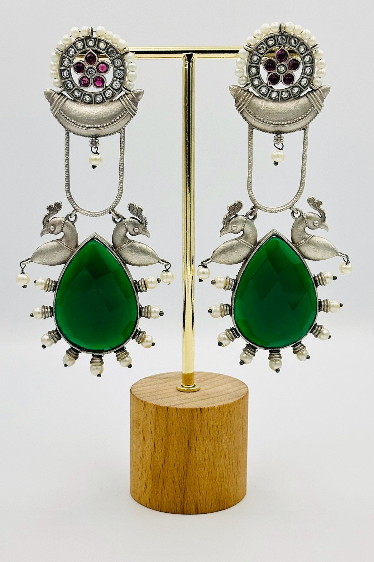 Long Green Stone Silver Earrings - swadeshsouq.com