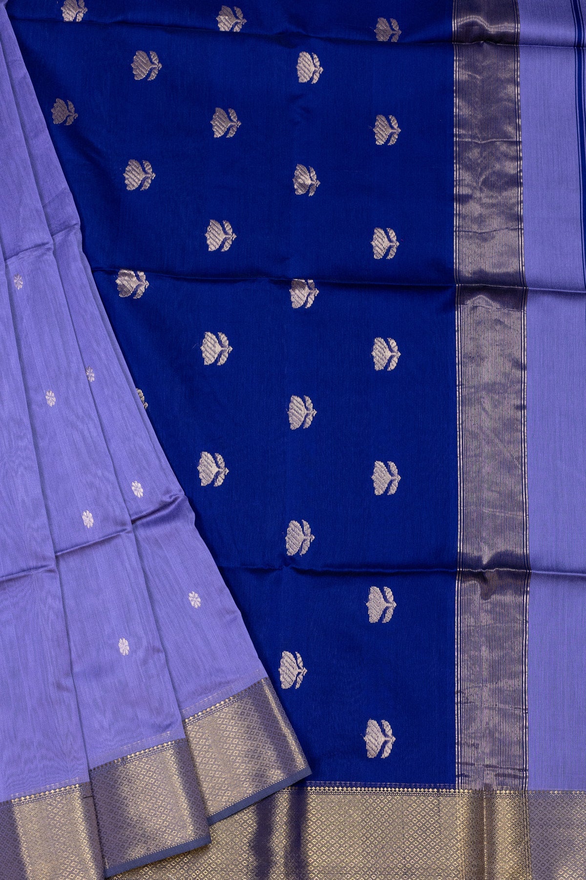 Lotus Loom: Lavender & Blue Maheshwari Saree - swadeshsouq.com