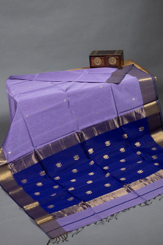 Lotus Loom: Lavender & Blue Maheshwari Saree - swadeshsouq.com