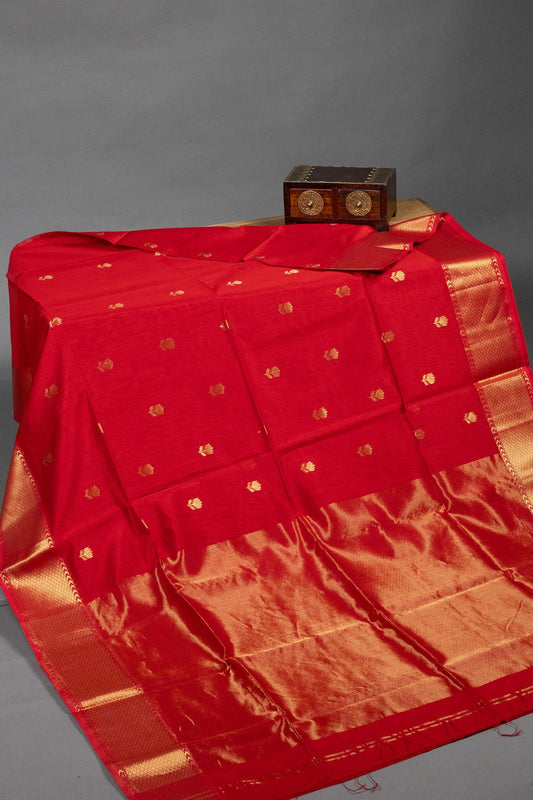 Maheshwari Silk-Cotton with Golden Zari & Lotus Butti - swadeshsouq.com