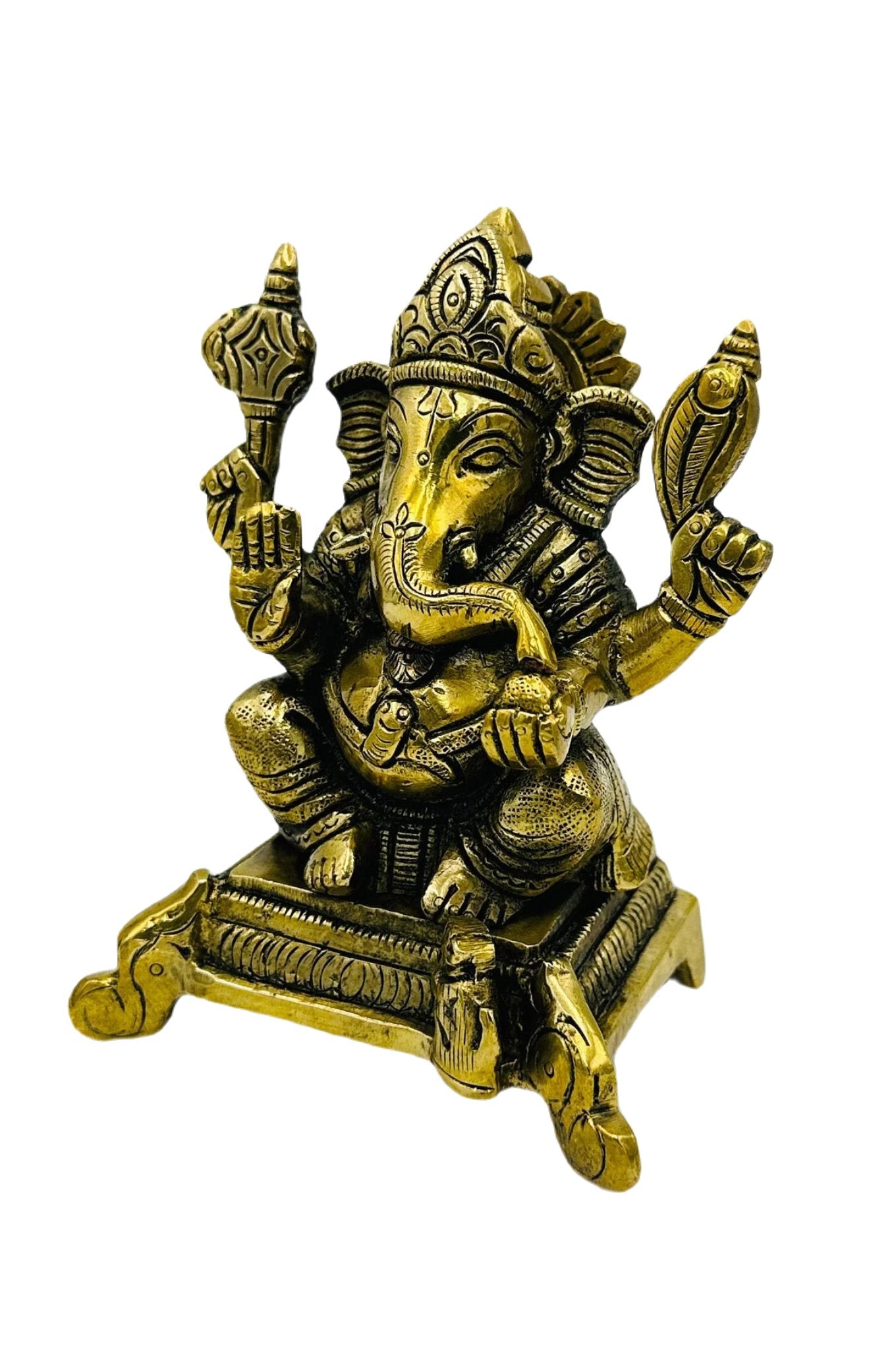 Majestic Ganesh Idol in Pure Brass with Naga Work and Antique Finish - swadeshsouq.com