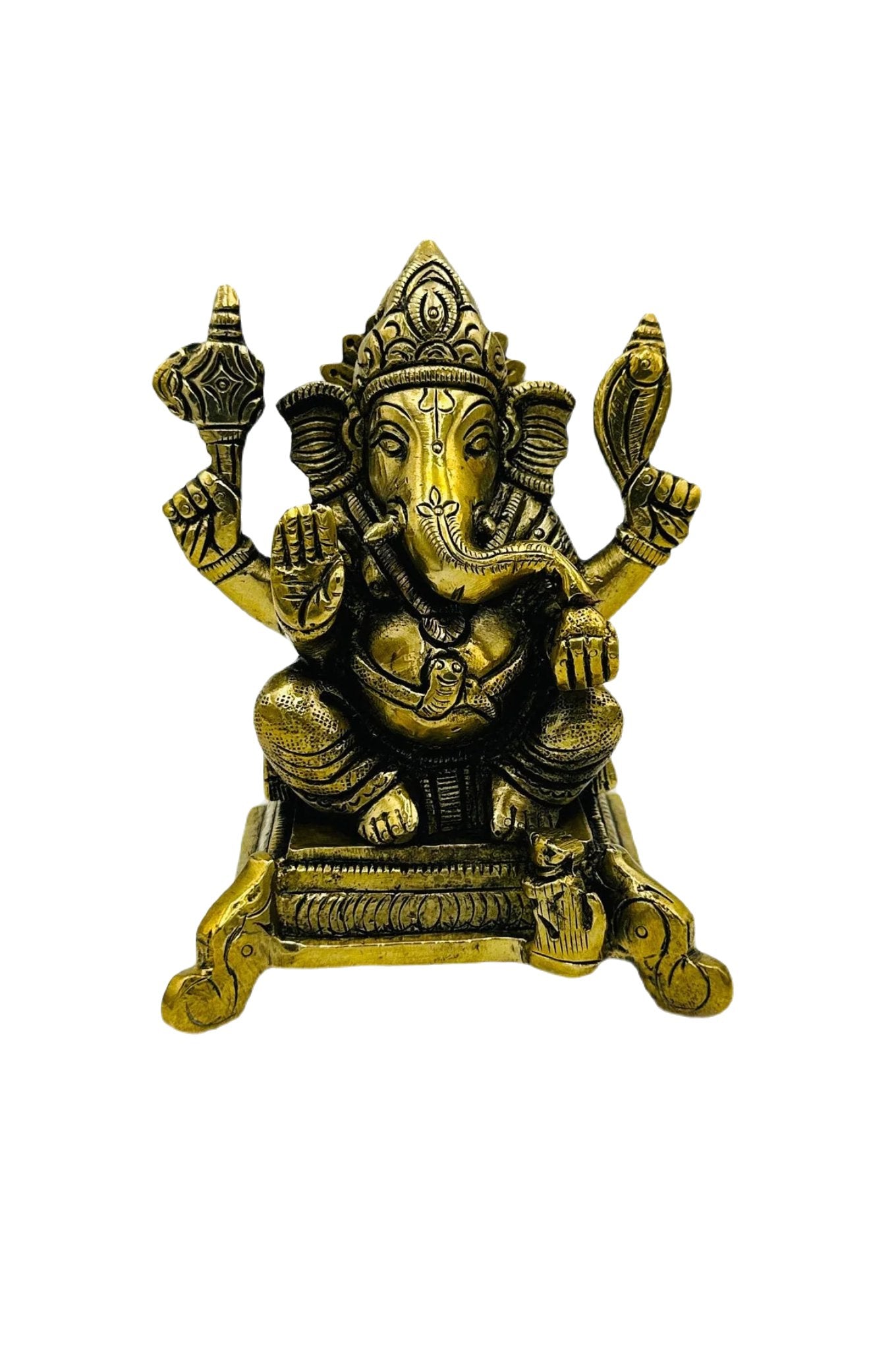 Majestic Ganesh Idol in Pure Brass with Naga Work and Antique Finish - swadeshsouq.com