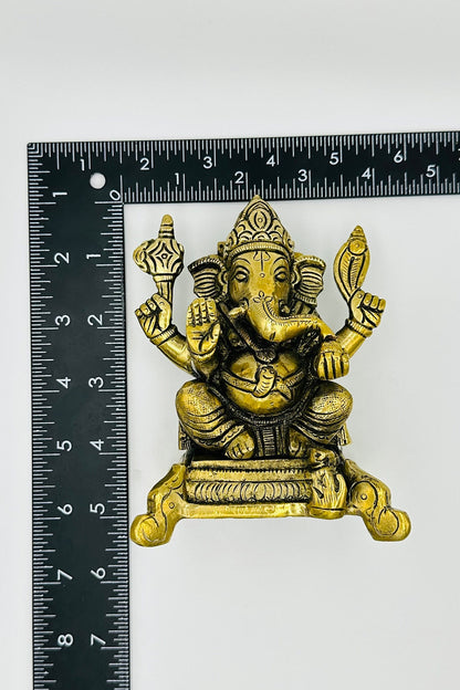 Majestic Ganesh Idol in Pure Brass with Naga Work and Antique Finish - swadeshsouq.com