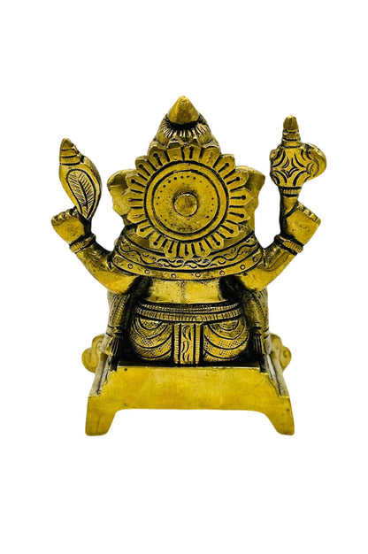 Majestic Ganesh Idol in Pure Brass with Naga Work and Antique Finish - swadeshsouq.com