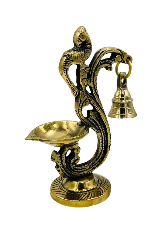 Majestic Peacock Diya Stand with Bell - swadeshsouq.com